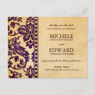 Vintage Eggplant Damask Lace Save the Date