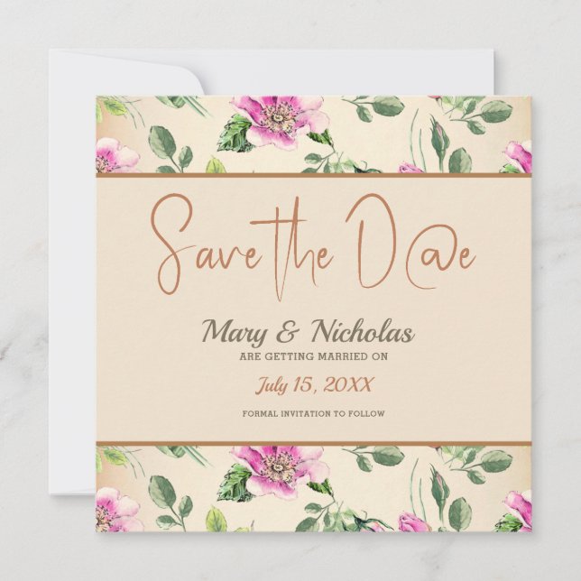 Vintage Eglantine Wedding Save the Date Einladung (Vorderseite)