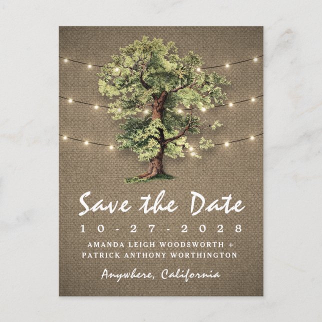 Vintage Eichenbaumleuchten retten die Datumskarten Ankündigungspostkarte (Vorderseite)