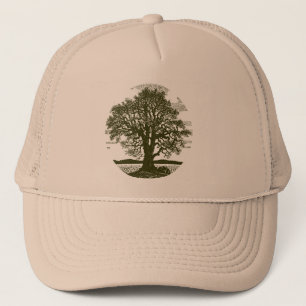 Vintage Eichensilhouette Rustikale Waldlandschaf Truckerkappe