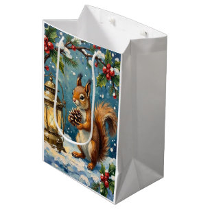 Vintage Eichhörnchen mit Weihnachtslaterne Winter Mittlere Geschenktüte