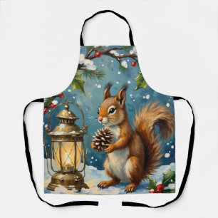 Vintage Eichhörnchen mit Weihnachtslaterne Winter Schürze