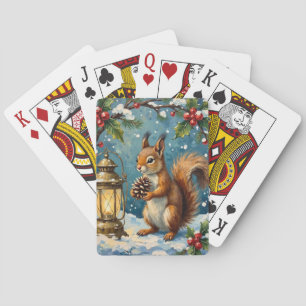 Vintage Eichhörnchen mit Weihnachtslaterne Winter Spielkarten