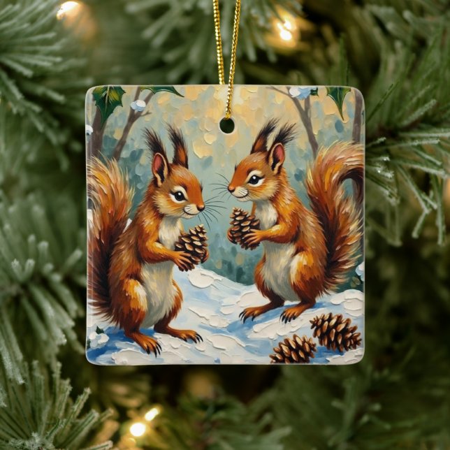 Vintage Eichhörnchen sammeln Pinienzapfen Weihnach Keramikornament (Baum)