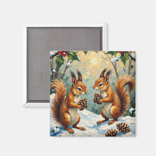 Vintage Eichhörnchen sammeln Zapfen Weihnachten Magnet