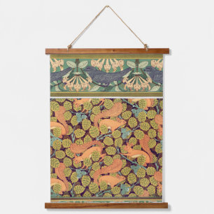 Vintage Eichhörnchen und Blaue Vogelkunst Wandteppich Mit Holzrahmen