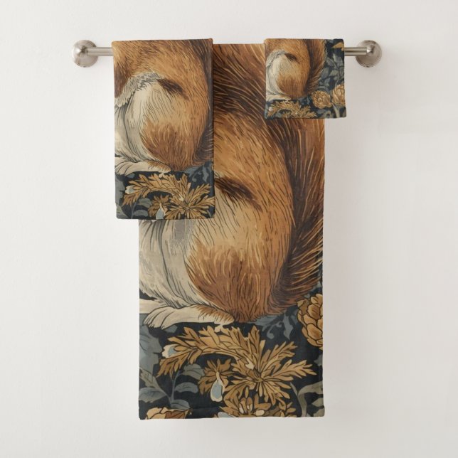 Vintage Eichhörnchen- und Blumenmuster  Badhandtuch Set (Insitu)