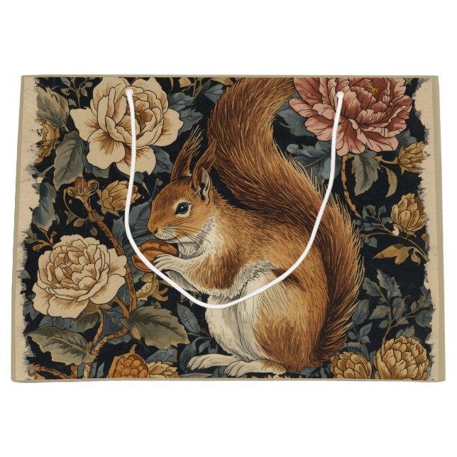 Vintage Eichhörnchen und Blumenmuster  Große Geschenktüte (Vorderseite)