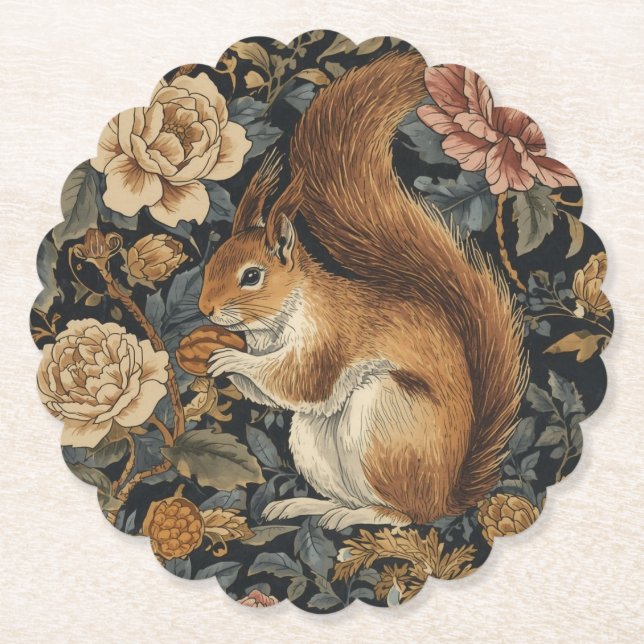 Vintage Eichhörnchen- und Blumenmuster Untersetzer (Vorderseite)