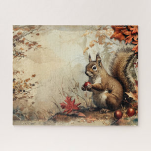 Vintage Eichhörnchen und Eicheln im Herbst 16x20 Puzzle