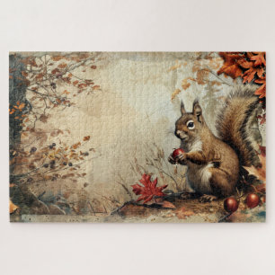 Vintage Eichhörnchen und Eicheln im Herbst 20x30 Puzzle