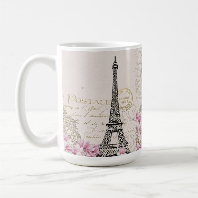 Vintage Eiffel Tower Paris France Romance Rose Kaffeetasse (Links)