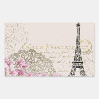 Vintage Eiffel Tower Paris France Romance Rose Rechteckiger Aufkleber