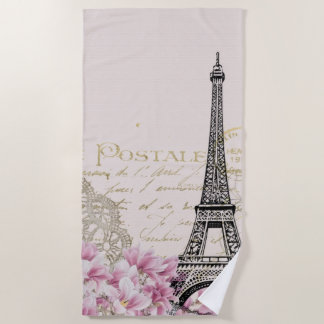 Vintage Eiffel Tower Paris France Romance Rose Strandtuch
