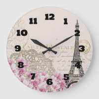 Vintage Eiffel-Turm-Collage mit rosa Wildblumen