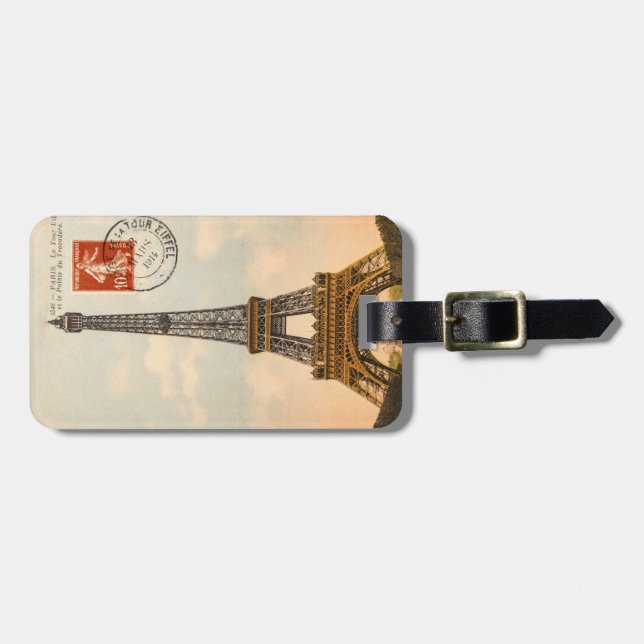 Vintage Eiffelturm-Gepäckanhänger Gepäckanhänger (Vorderseite horizontal)