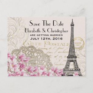 Vintage Eiffelturm im Pariser Stil - Save-the-Date Ankündigungspostkarte