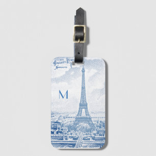 Vintage Eiffelturm in Blau -Monogramm Gepäckanhänger