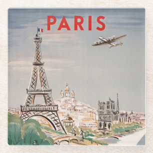 Vintage Eiffelturm Paris Flugreise Lithographie Glasuntersetzer