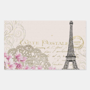 Vintage Eiffelturm Paris Frankreich Romantik Rose Rechteckiger Aufkleber