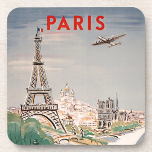 Vintage Eiffelturm Paris Luftverkehr Lithographie Getränkeuntersetzer