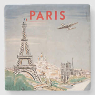 Vintage Eiffelturm Paris Luftverkehr Lithographie Steinuntersetzer