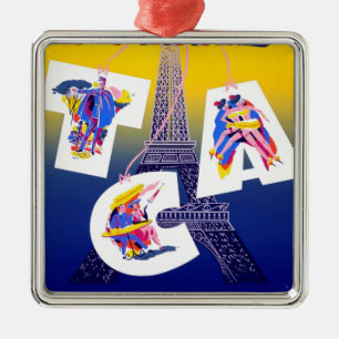 Vintage Eiffelturm Paris Luftverkehrswerbung Silbernes Ornament