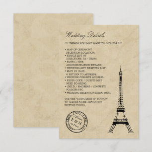 Vintage Eiffelturm Paris Poststempel Hochzeit Begleitkarte