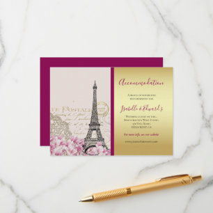 Vintage Eiffelturm rosa Blüten Gold Burgund Begleitkarte