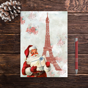 Vintage Eiffelturm, Weihnachtsmann, Paris Weihnach Feiertagskarte
