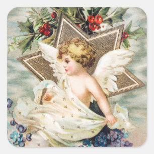 Vintage Ein Freudiger Weihnachtszeit (1908) Malere Quadratischer Aufkleber