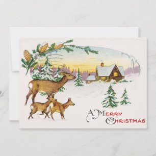 Vintage Ein Frohe Weihnachten Hirsch und Haus im S