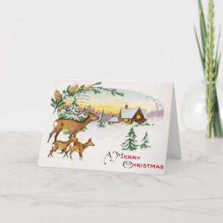 Vintage Ein Frohe Weihnachten Hirsch und Haus im S
