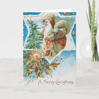 Vintage Ein frohes Weihnachten Alter Mann und Baum