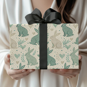 Vintage einfache Hasen-Silhouetten mit Herz-Muster Geschenkpapier