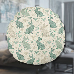 Vintage einfache Hasen-Silhouetten mit Herz-Muster Rundes Kissen