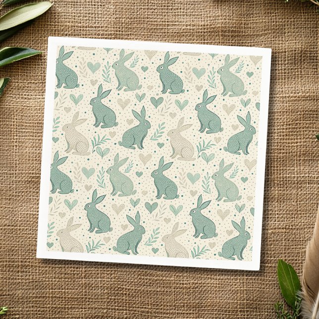 Vintage einfache Hasen-Silhouetten mit Herz-Muster Serviette (Von Creator hochgeladen)