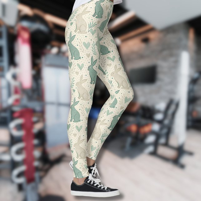 Vintage einfache Hasensilhouetten mit Herzmuster Leggings (Von Creator hochgeladen)