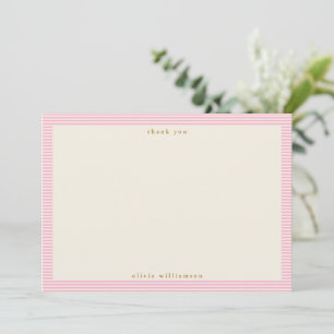 Vintage einfache rosa Streifen personalisierter Na Dankeskarte