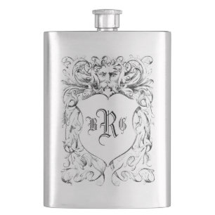 Vintage Eingrabung Heraldisches Wappen Monogramm Flachmann