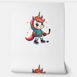 Vintage-Einhorn-Hockey-Cartoon-Cute-Rainbow-Eislau Tapete