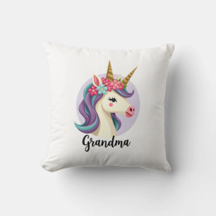 Vintage-Einhorn-Oma-Gold-Glitter-Blumen-Gesicht C Kissen