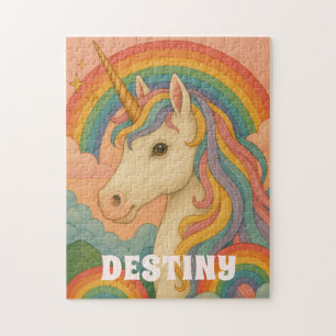 Vintage-Einhorn-Puzzle mit Regenbogen-Pastellwolke Puzzle