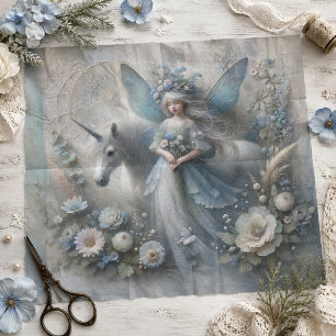 Vintage-Einhorn- und Winterfee-Blumendekupage Seidenpapier