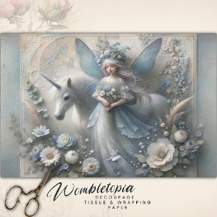 Vintage Einhorn- und Wintermärchen Blumendekoupage Seidenpapier