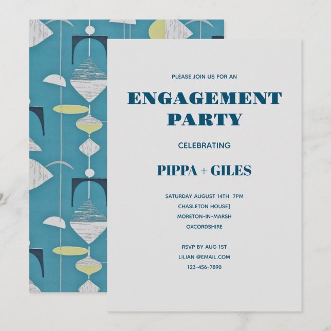 Vintage Einladung des Gemusterten Engagment Party  (Vorne/Hinten)