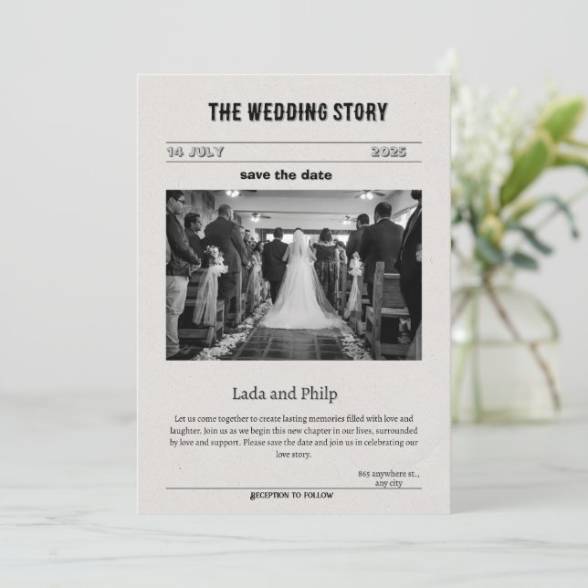 Vintage Einladung in Schwarz und Weiß (Stehend Vorderseite)