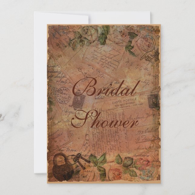 Vintage Einladung mit Schloss und Tasten (Vorderseite)