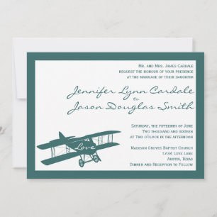 Vintage Einladung von Biplane Aviator Blue Wedding