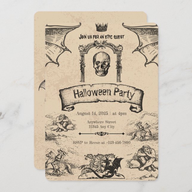 Vintage Einladung zu Halloween: Spooky Elegance (Vorne/Hinten)